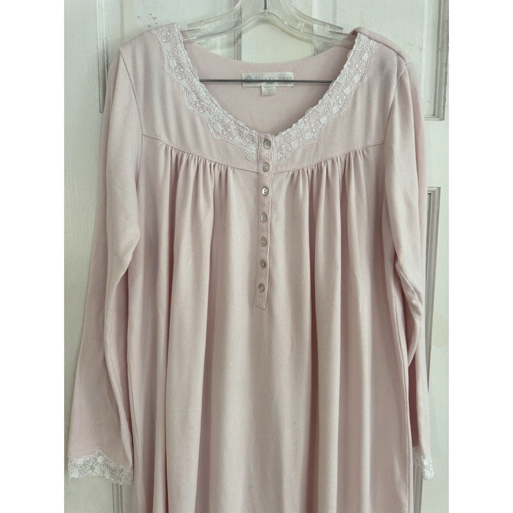 Eileen West Pink Long Sleeve Nightgown Lace Trim Button Front Soft Knit Sz Small - Picture 7 of 8